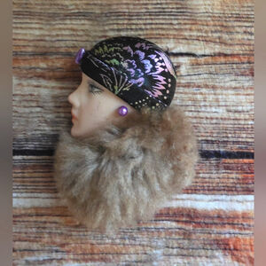 Vintage Inspired Lady Brooch Purple Brown Mink